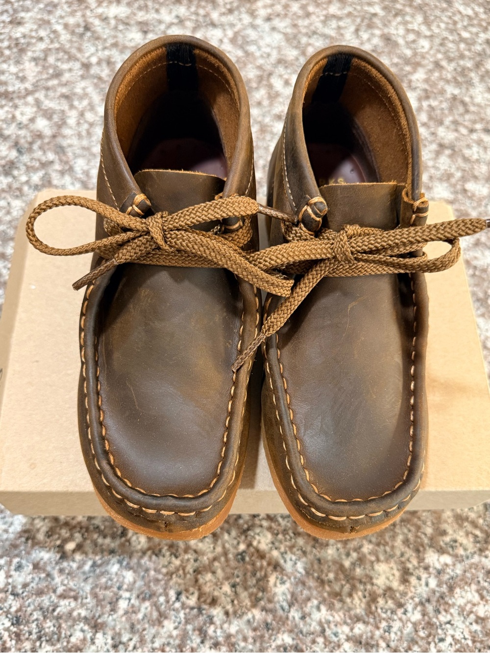 Kids Clarks Brown Leather Chukka Boots with Tan Soles